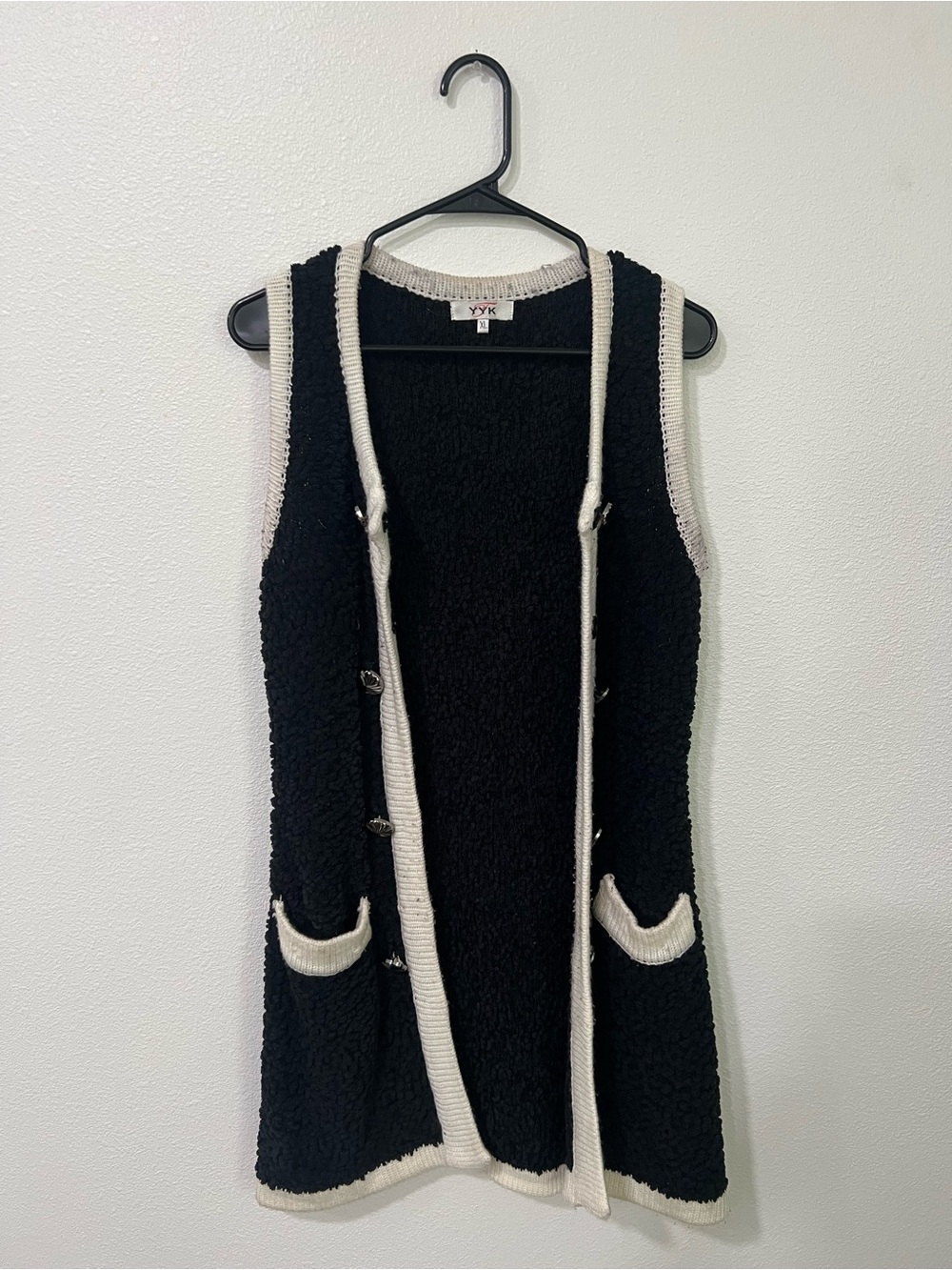 Black & Cream Bouclé Sleeveless Vest